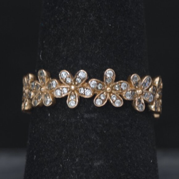 Pandora - Vintage 14k Rose Gold Plated CZ Floral Crown Band - Size 6 - Picture 1 of 4